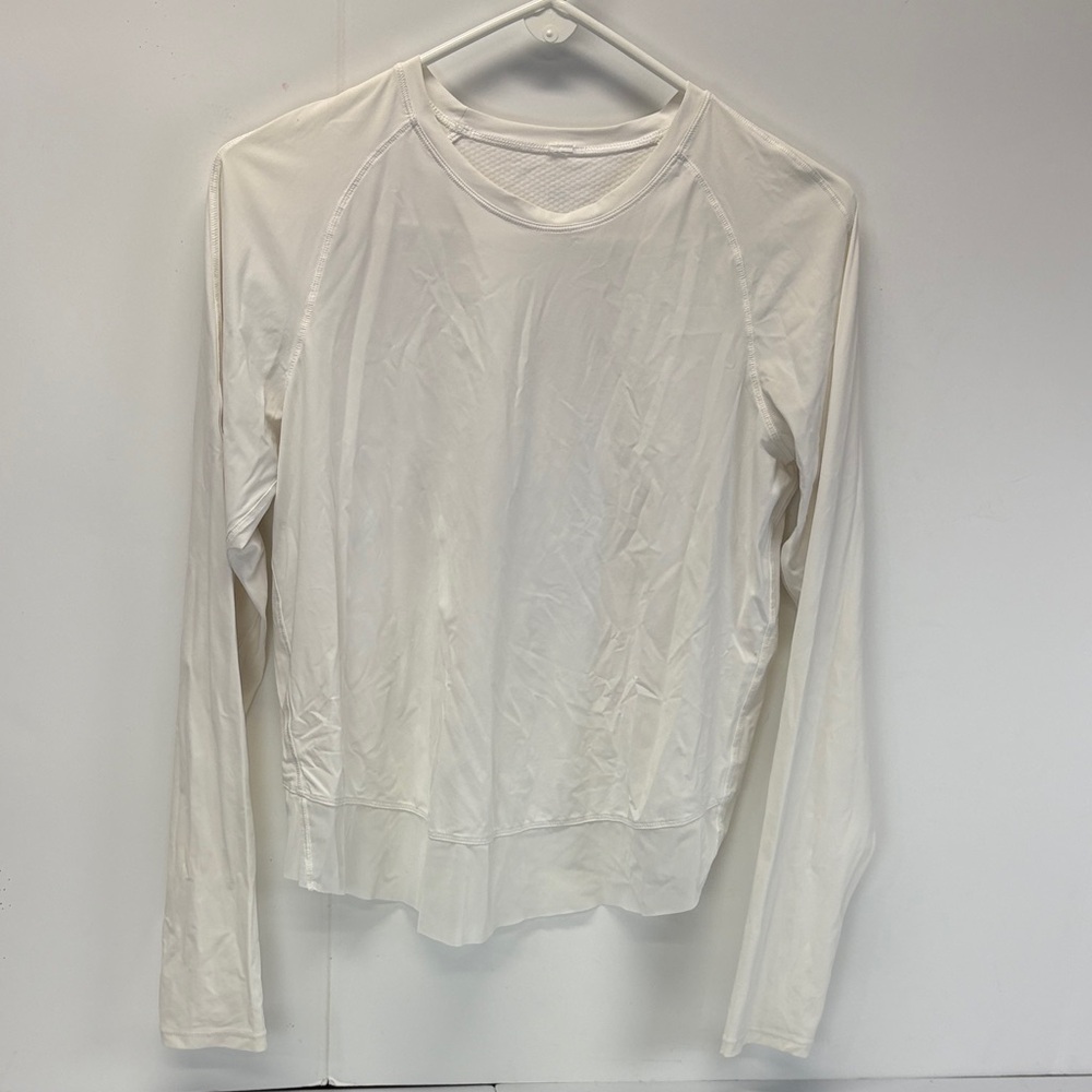 Lululemon Size 8? White Long Sleeve Top Thumbholes Mesh Bottom Wrap Back Design
